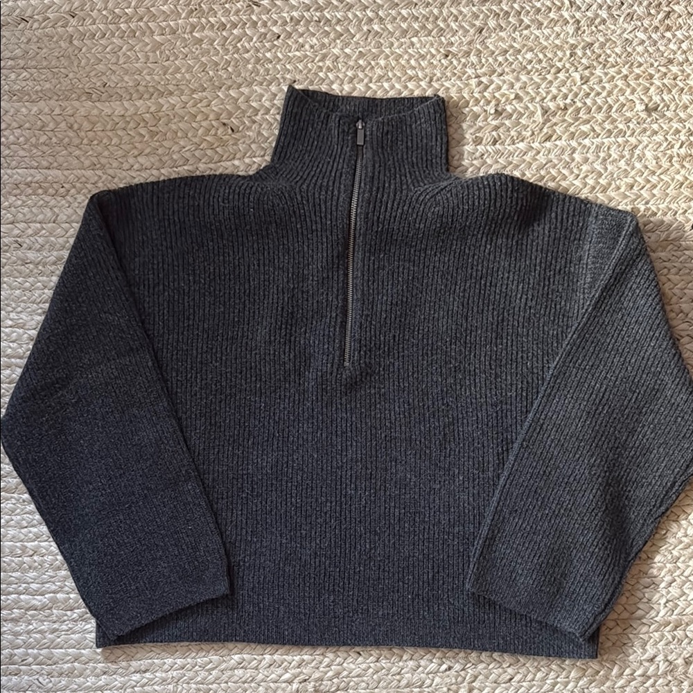 H&M Gray Zip Up Sweater with Textured Knit